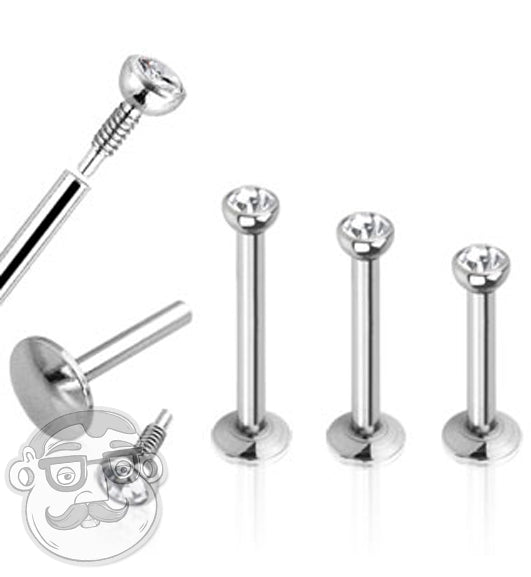 18G Clear CZ Gem Steel Lip Ring