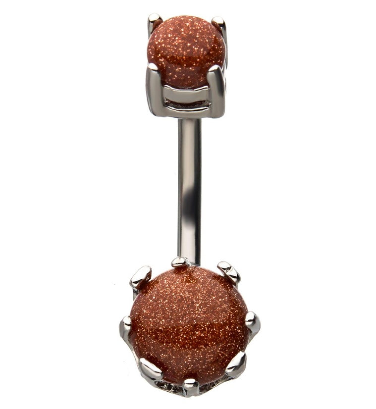 Goldstone Glass Prong Set Belly Ring