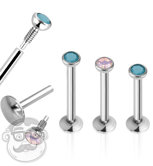 Flat Opalite Stone Steel Lip Ring