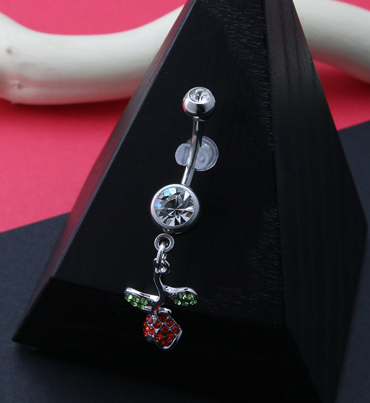 Inverted Rose CZ Belly Button Ring