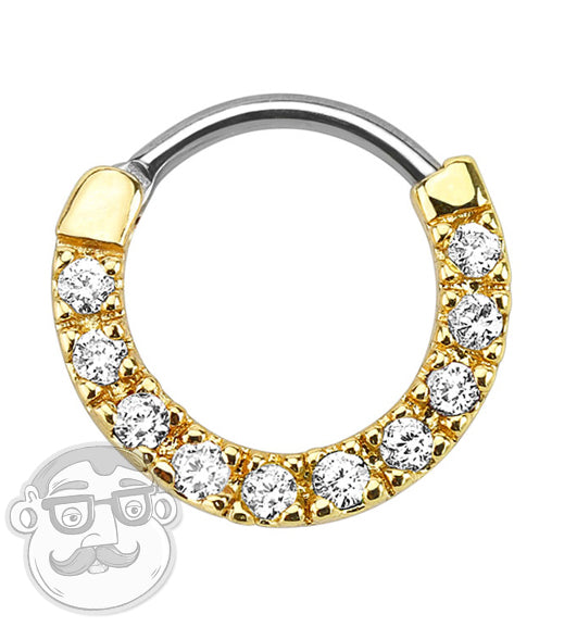 IP Gold Ten Clear CZ Gem Septum Clicker Ring
