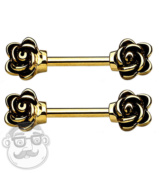 Gold Rosebud Nipple Barbell Ring