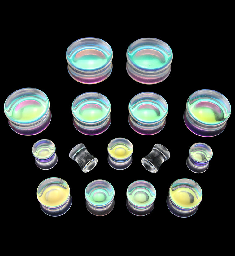 Iridescent Glass Double Flare Plugs
