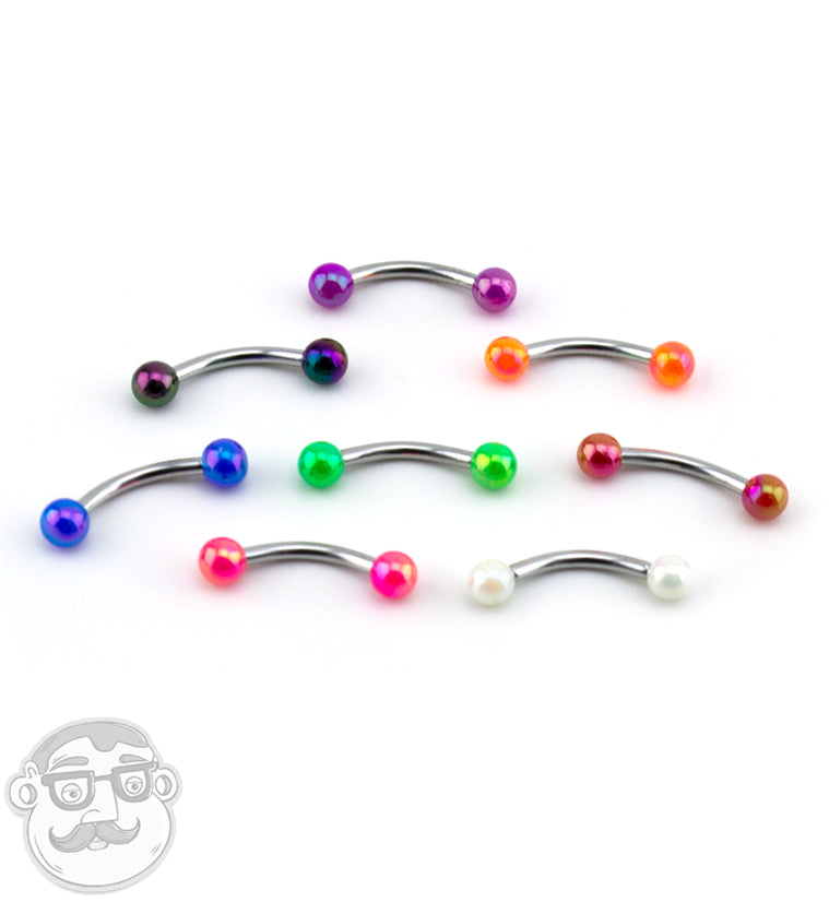 Double Iridescent Ball Steel Curved Barbell
