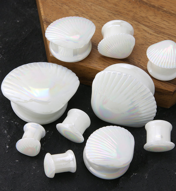Iridescent Seashell Glass Double Flare Plugs