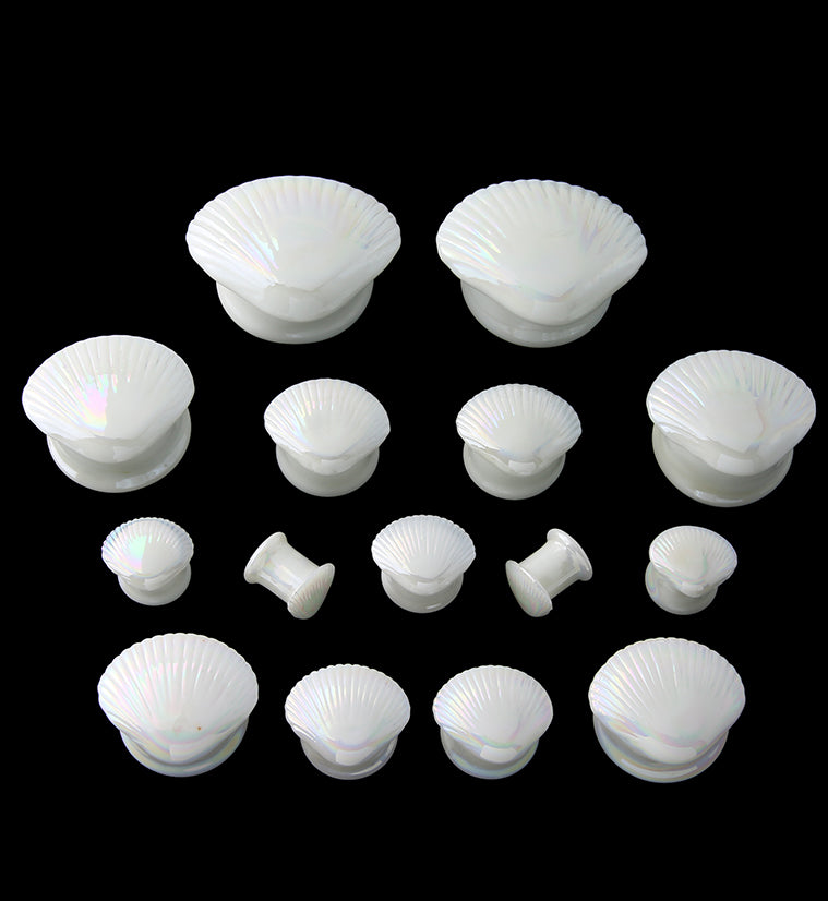 Iridescent Seashell Glass Double Flare Plugs
