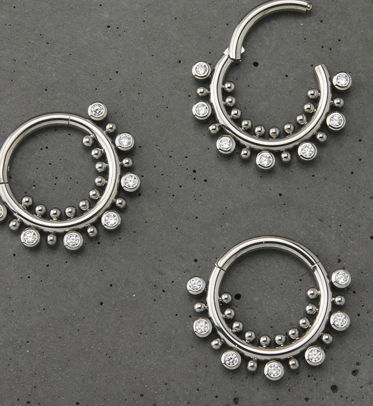 Iterant Beaded CZ Titanium Hinged Segment Ring