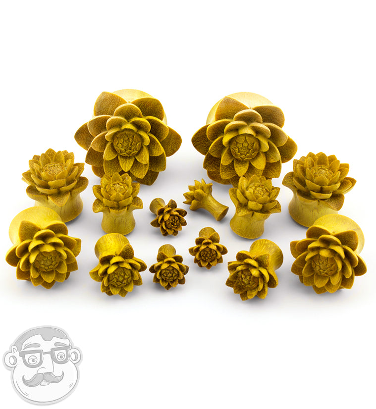 Jackfruit Wood Carved Camellia Flower Plugs