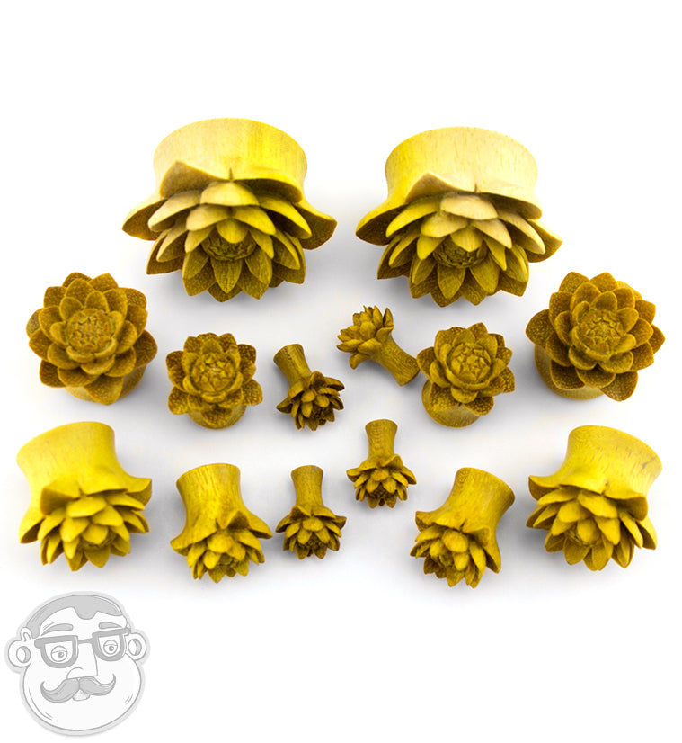 Jackfruit Wood Carved Camellia Flower Plugs