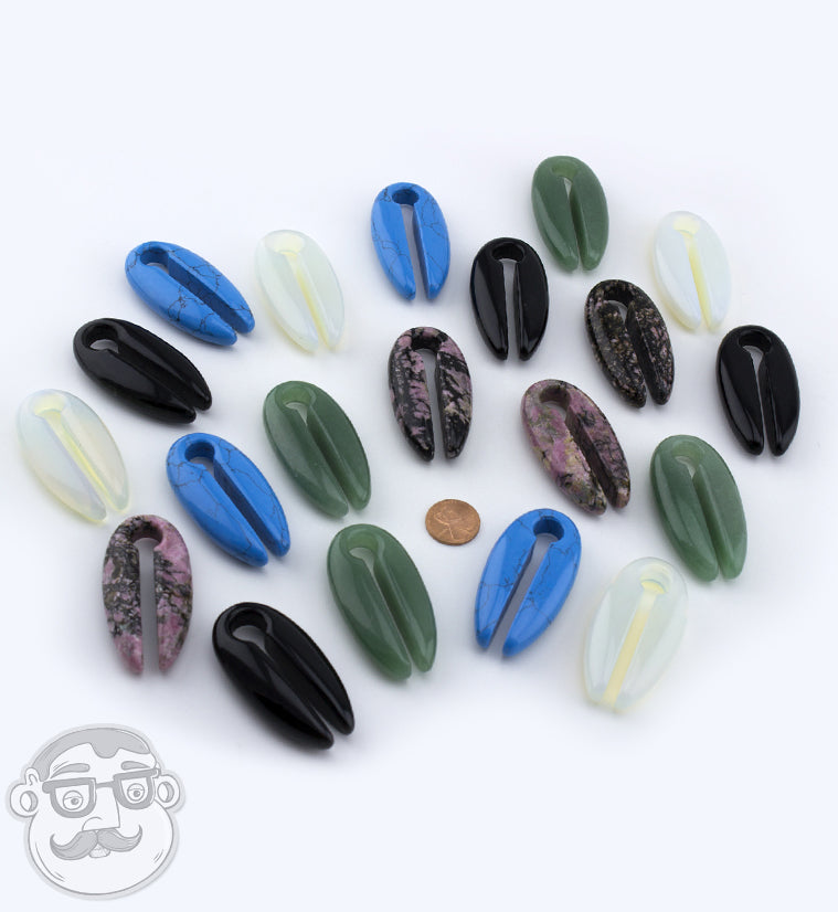 Lobal Domination Opalite Keyhole Hanger Ear Weights – Plug Gauge Tunnels (Pair, Stone Glass Look)