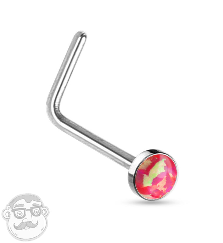 20G Red Opal L Shape Nose Stud