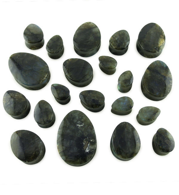 Grade B Labradorite Teardrop Stone Plugs (Low Flash)