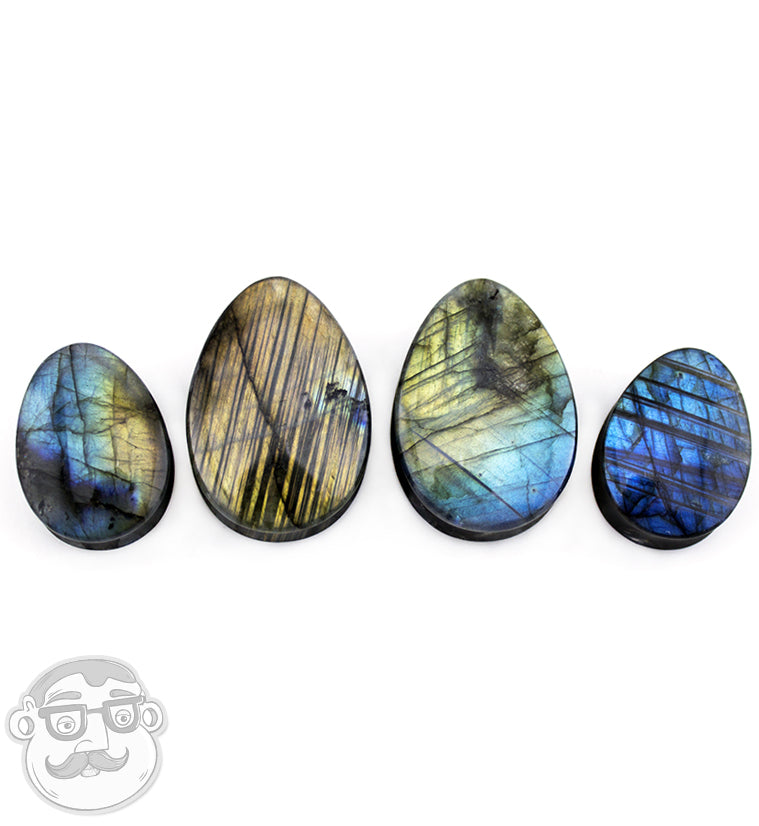 Labradorite Stone Teardrop Plugs