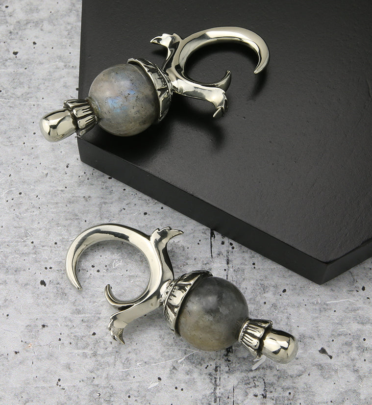 Labradorite Stone White Brass Totum Ear Weights