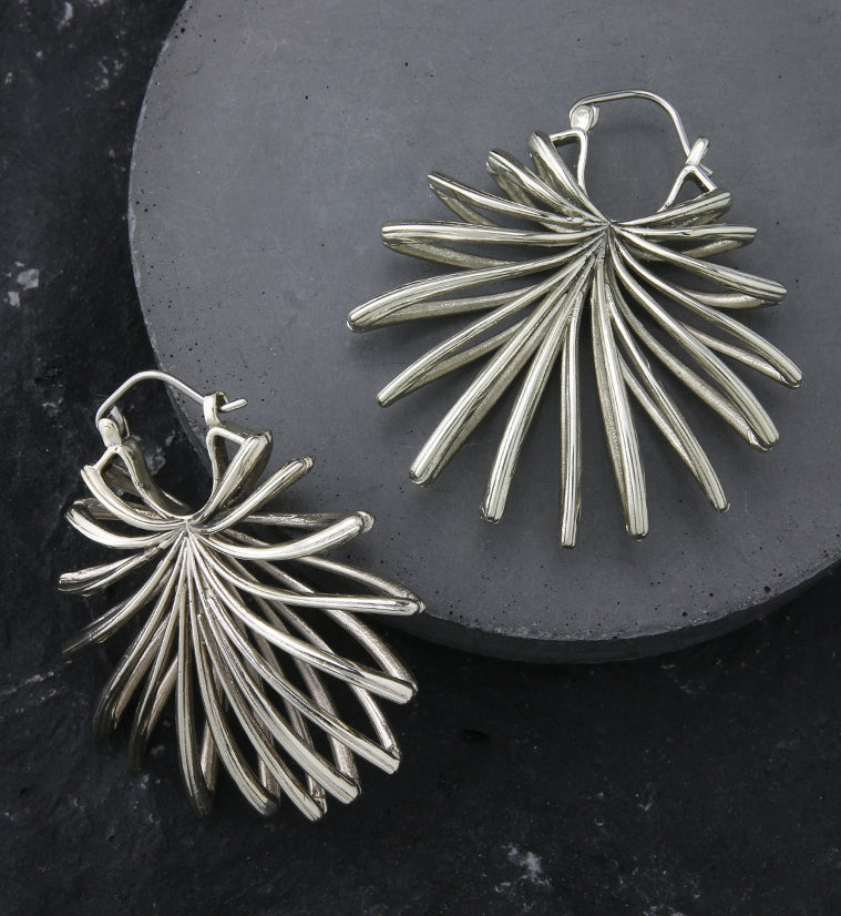 Lady Palm Leaf White Brass Hangers / Earrings