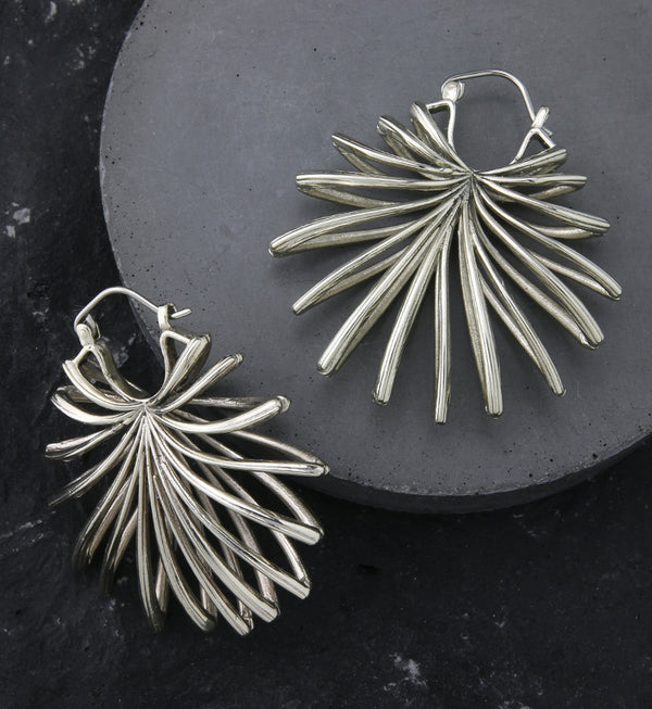 Lady Palm Leaf White Brass Hangers / Earrings