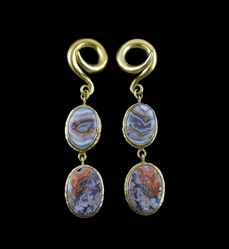 Laguna Lace Agate Stone Brass Ear Weights Version 2