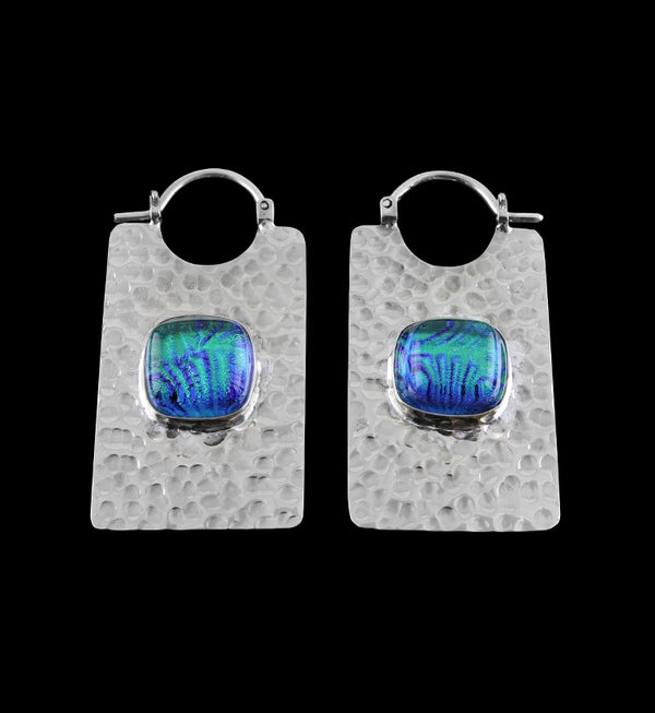14G Lateral Pacific Green Dichroic White Brass Hangers / Earrings