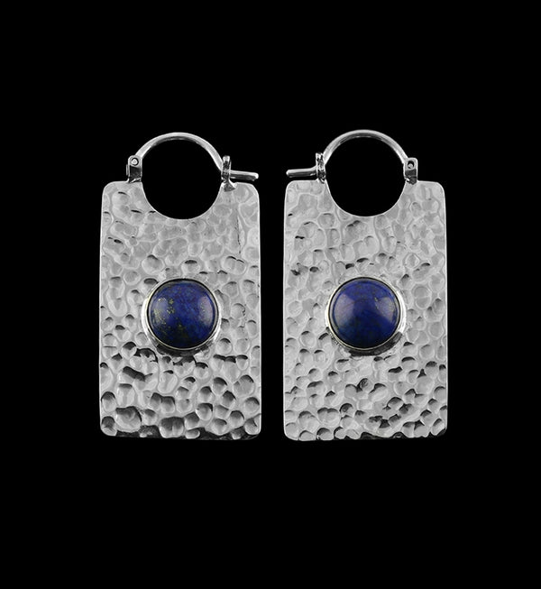 14G Lateral Lapis Lazuli Stone White Brass Hangers / Earrings