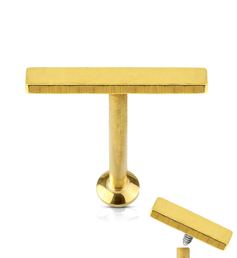 16G PVD Gold Large Bar Internally Threaded Flat Back Steel Post