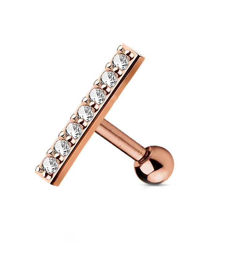 16G PVD Rose Gold Medium CZ Bar Cartilage Barbell