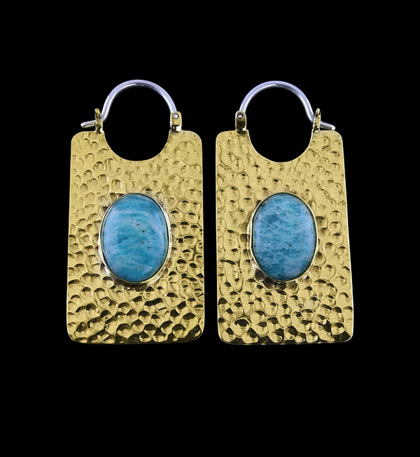 14G Lateral Amazonite Stone Brass Hangers / Earrings
