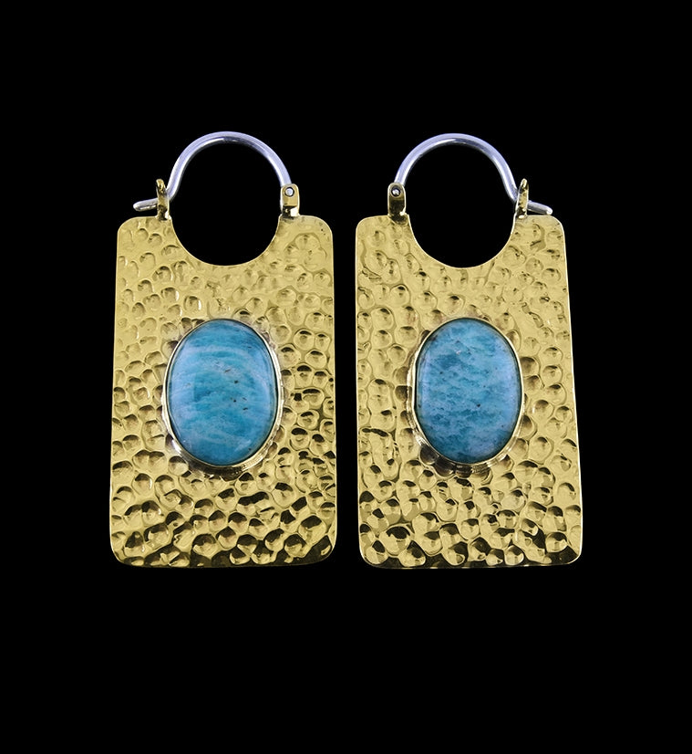 14G Lateral Amazonite Stone Brass Hangers / Earrings
