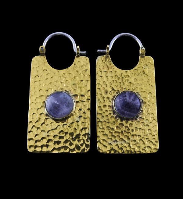 14G Lateral Amethyst Stone Brass Hangers / Earrings