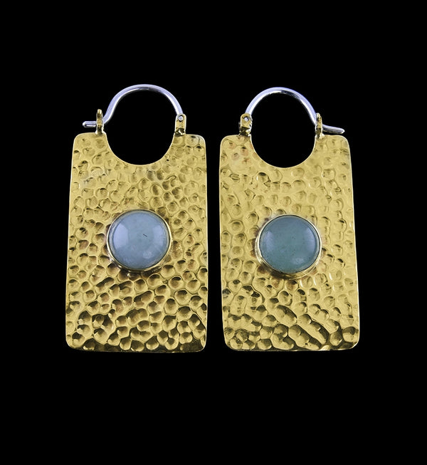 14G Lateral Aventurine Stone Brass Hangers / Earrings