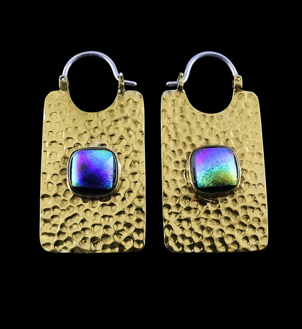 14G Lateral Dichroic Glass Brass Hangers / Earrings