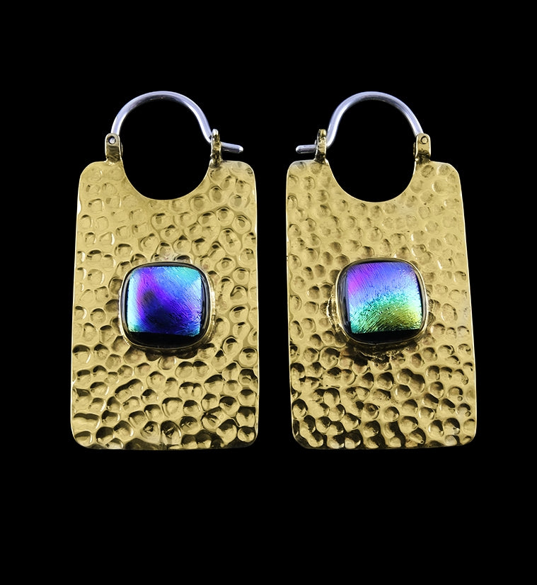 14G Lateral Dichroic Glass Brass Hangers / Earrings