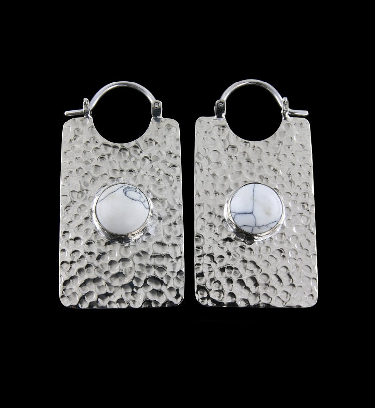14G Lateral Howlite Stone White Brass Hangers / Earrings