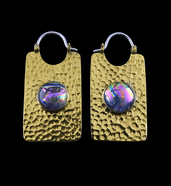 14G Lateral Purple Dichroic Glass Brass Hangers / Earrings