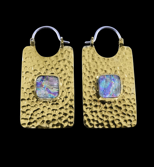 14G Lateral Spark Dichroic Glass Brass Hangers / Earrings