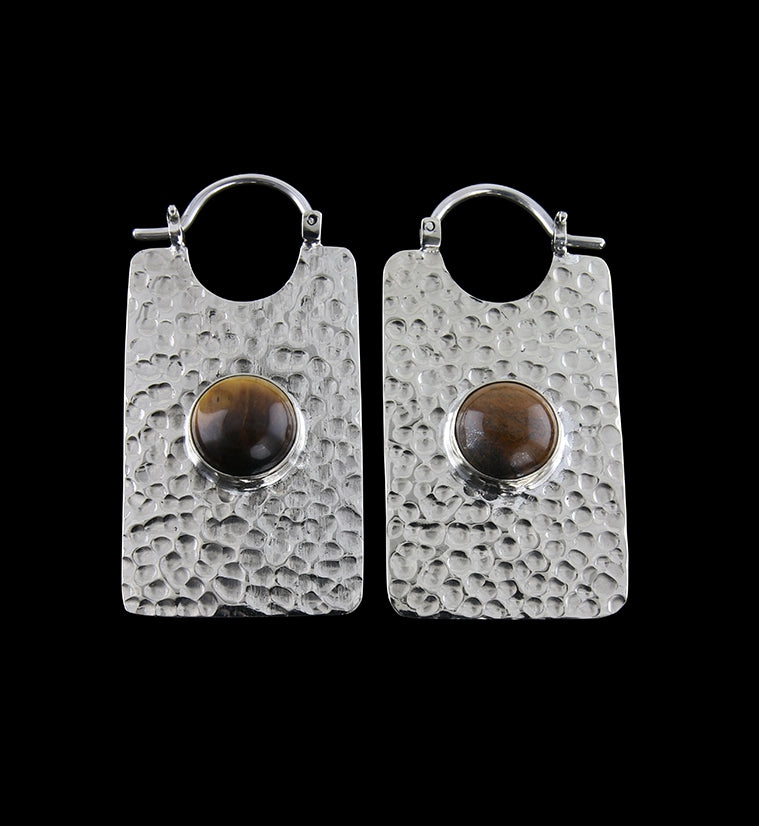 14G Lateral Tigers Eye Stone White Brass Hangers / Earrings