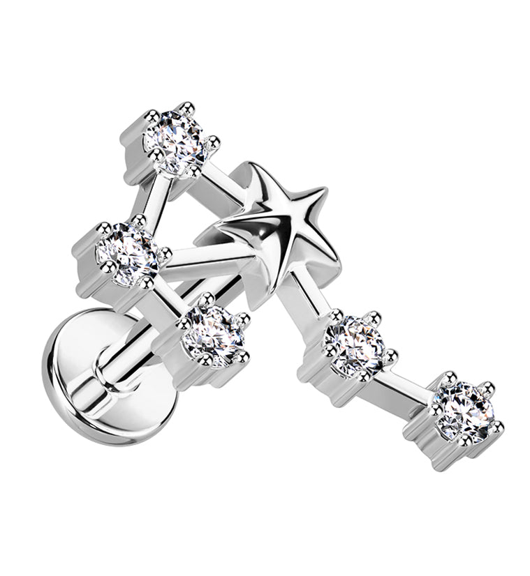 Libra Constellation Clear CZ Stainless Steel Internally Threaded Labret