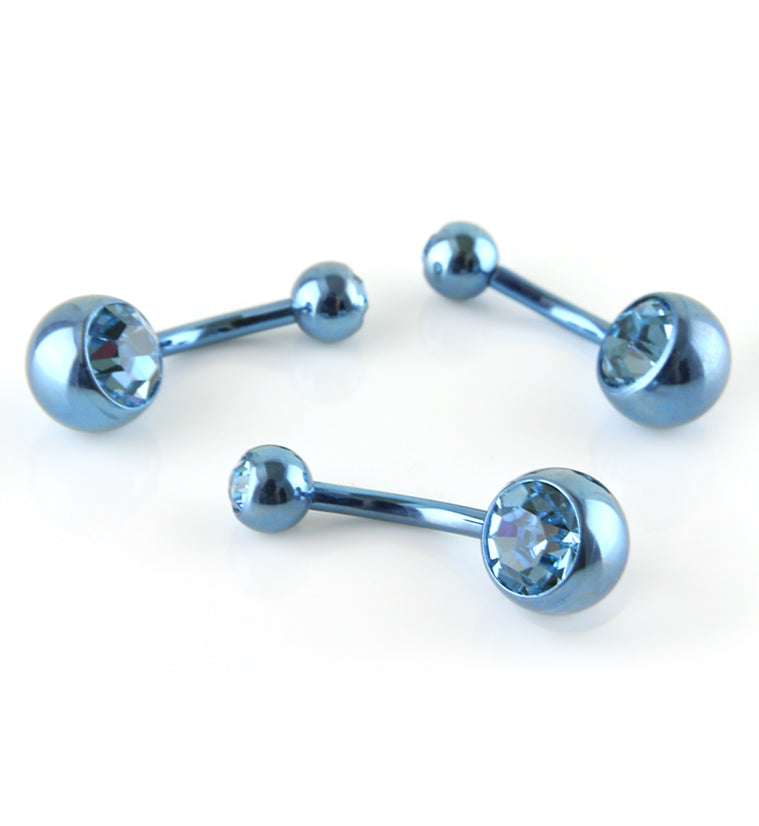Light Blue Titanium Belly Button Ring - Green CZ Gem
