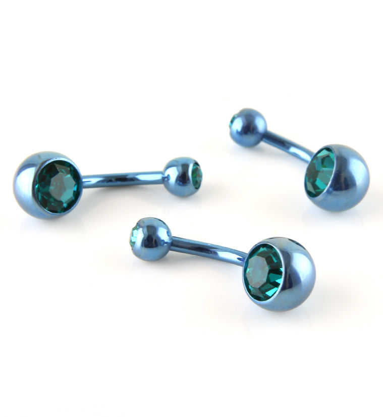 Light Blue Titanium Belly Button Ring - Blue CZ Gem