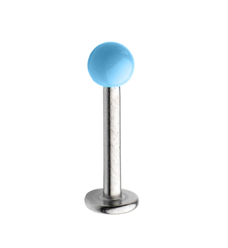 16G Stainless Steel Lip / Labret Stud with Blue Ceramic Ball