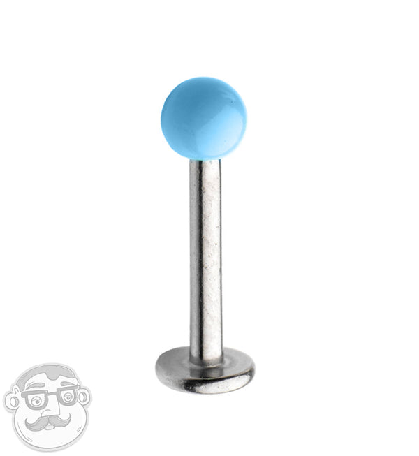 16G Stainless Steel Lip / Labret Stud with Blue Ceramic Ball