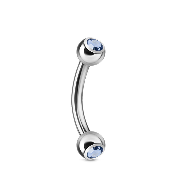 Light Blue Double CZ Stainless Steel Curved Barbell