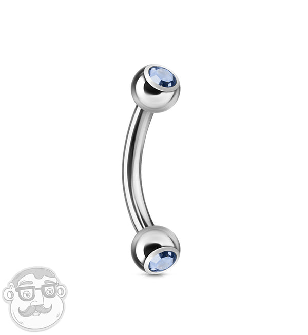 Light Blue Double CZ Stainless Steel Curved Barbell