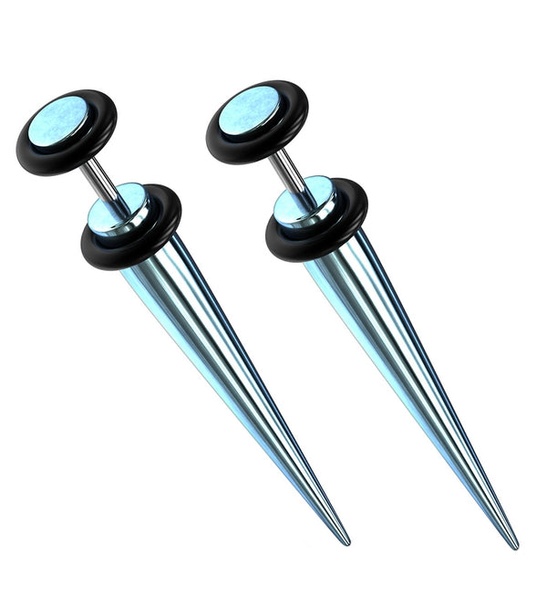 16G Light Blue PVD Stainless Steel Fake Tapers / Gauges