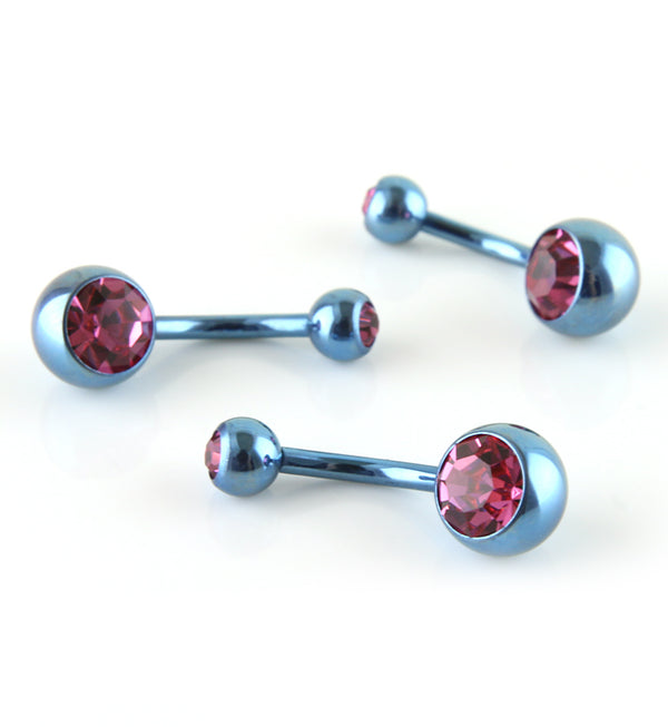 Light Blue Titanium Belly Button Ring - Pink CZ Gem