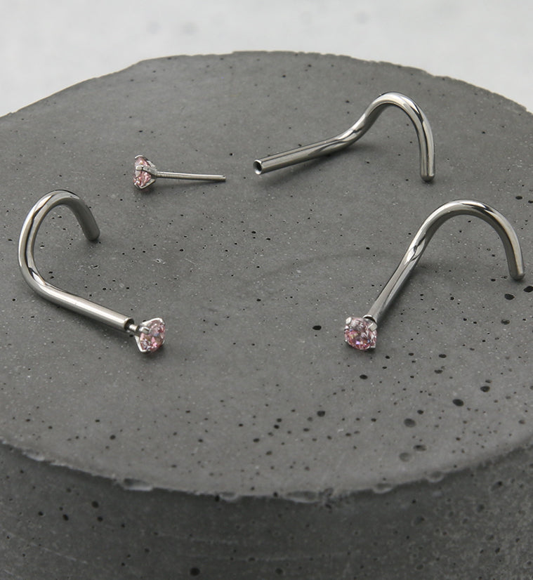 Light Pink CZ Titanium Threadless Nose Screw Ring