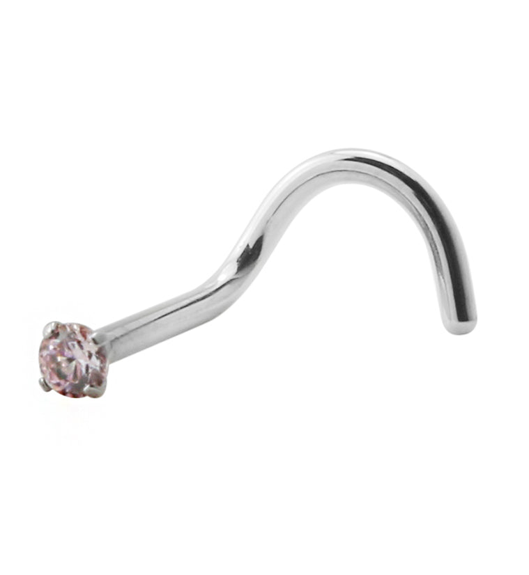 Light Pink CZ Titanium Threadless Nose Screw Ring