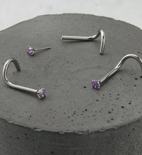 Light Purple CZ Titanium Threadless Nose Screw Ring
