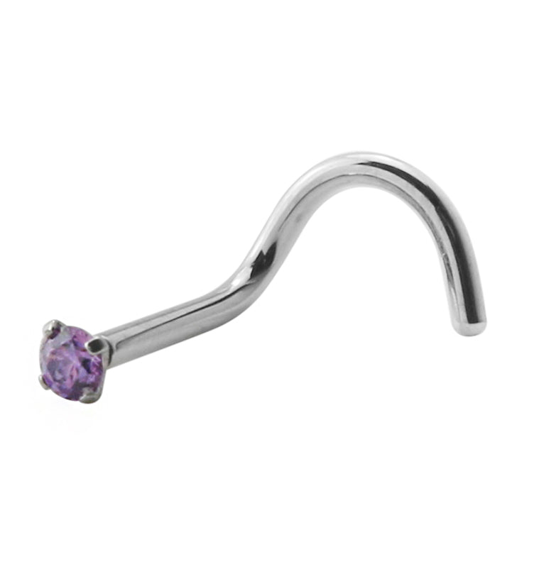 Light Purple CZ Titanium Threadless Nose Screw Ring