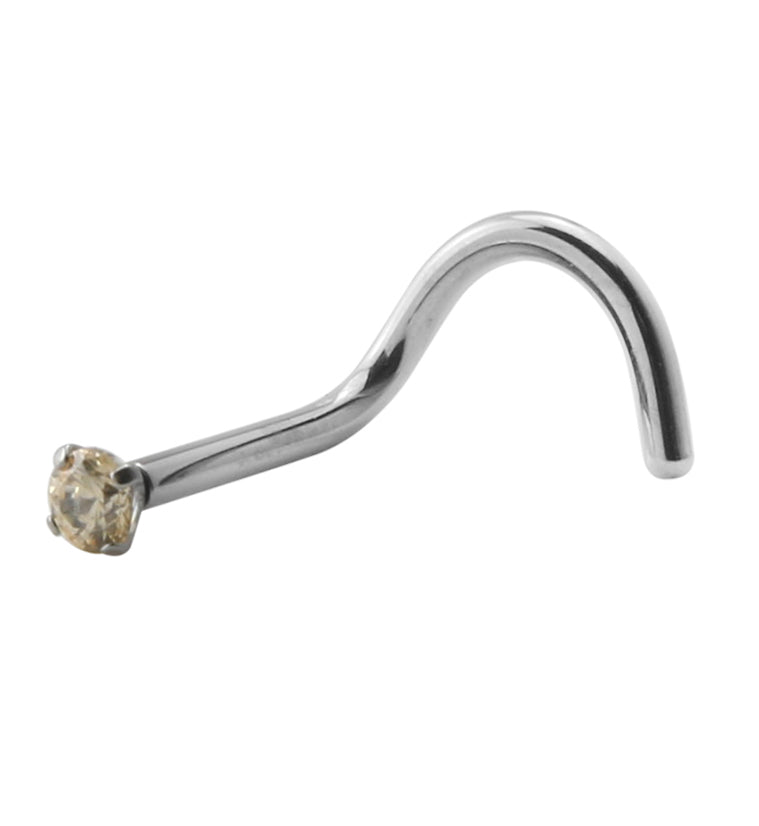 Light Yellow CZ Titanium Threadless Nose Screw Ring