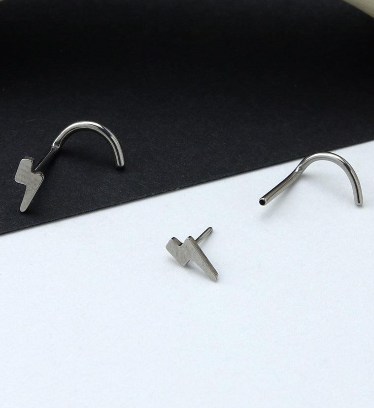 Lightning Bolt Titanium Threadless Nose Screw Ring
